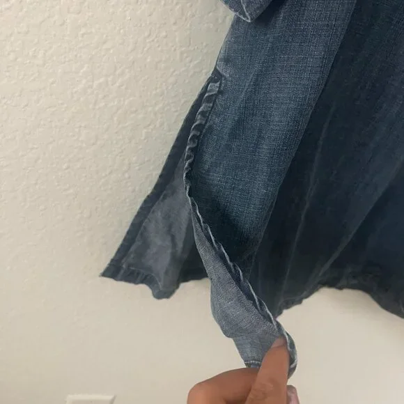 Soft Surroundings Sz L 100% Tencel Embroidered Back Chambray Tunic Top Soft Boho - Picture 6 of 11